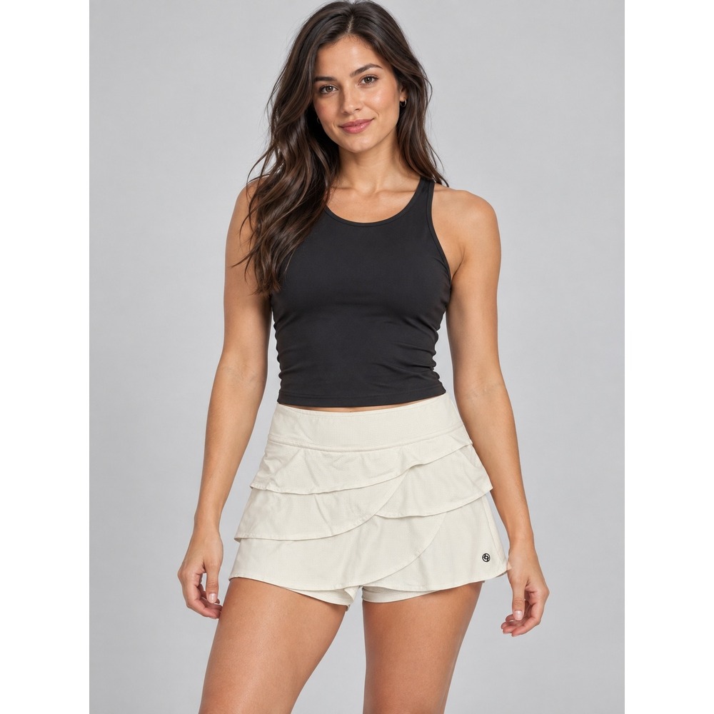 Lija Tennis Skort Women Medium Cream Excellent Tiered Ruffle Athletic Skirt